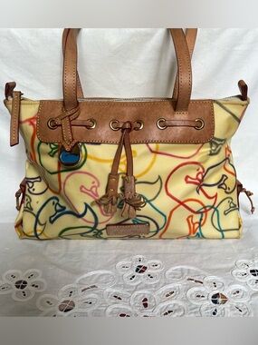 Dooney & Bourke Yellow Multicolor Duck-Print Leather Trim Tote